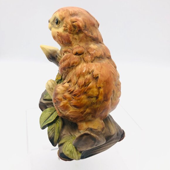 Vintage Hand-Painted Porcelain Beaver Figurine on Tree Flowers 5" Studio Made - Picture 2 of 9